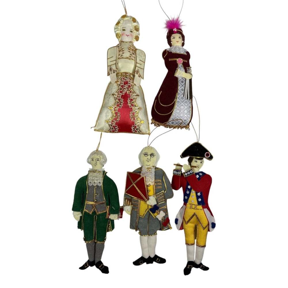 Lot of 5 St. Nicolas Fabric Historical Figures Christmas Tree Ornament Colonial